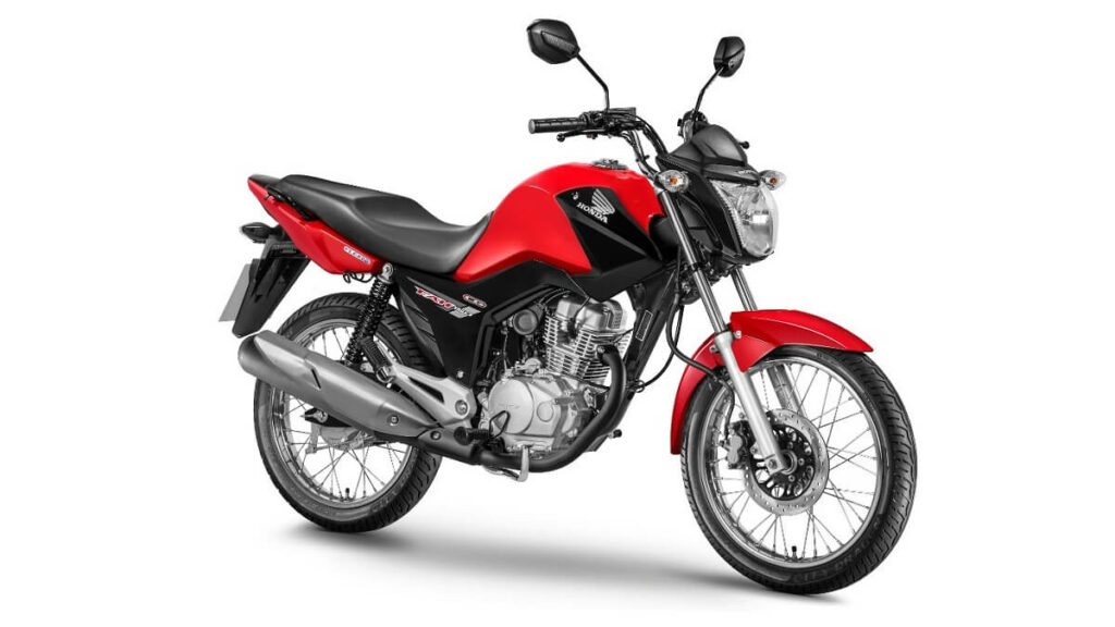 Foto lateral de uma FAN 150 2014 vermelha