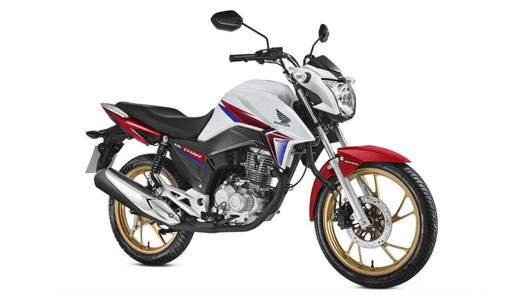 Foto lateral de uma CG 160 Titan 2016 branca