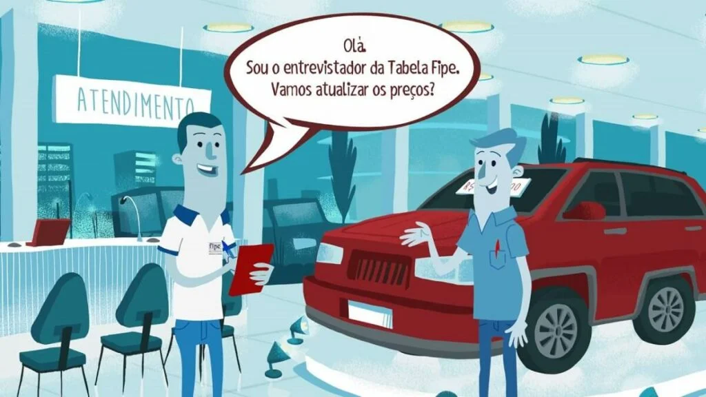 Tabela Fipe desenho de pessoas negociando na concession&aacute;ria