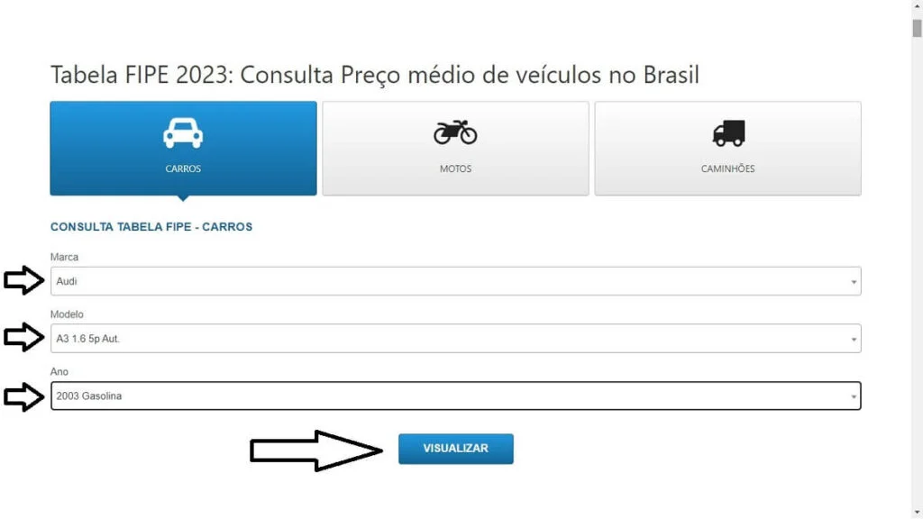 Formul&aacute;rio de pesquisa da tabela FIPE